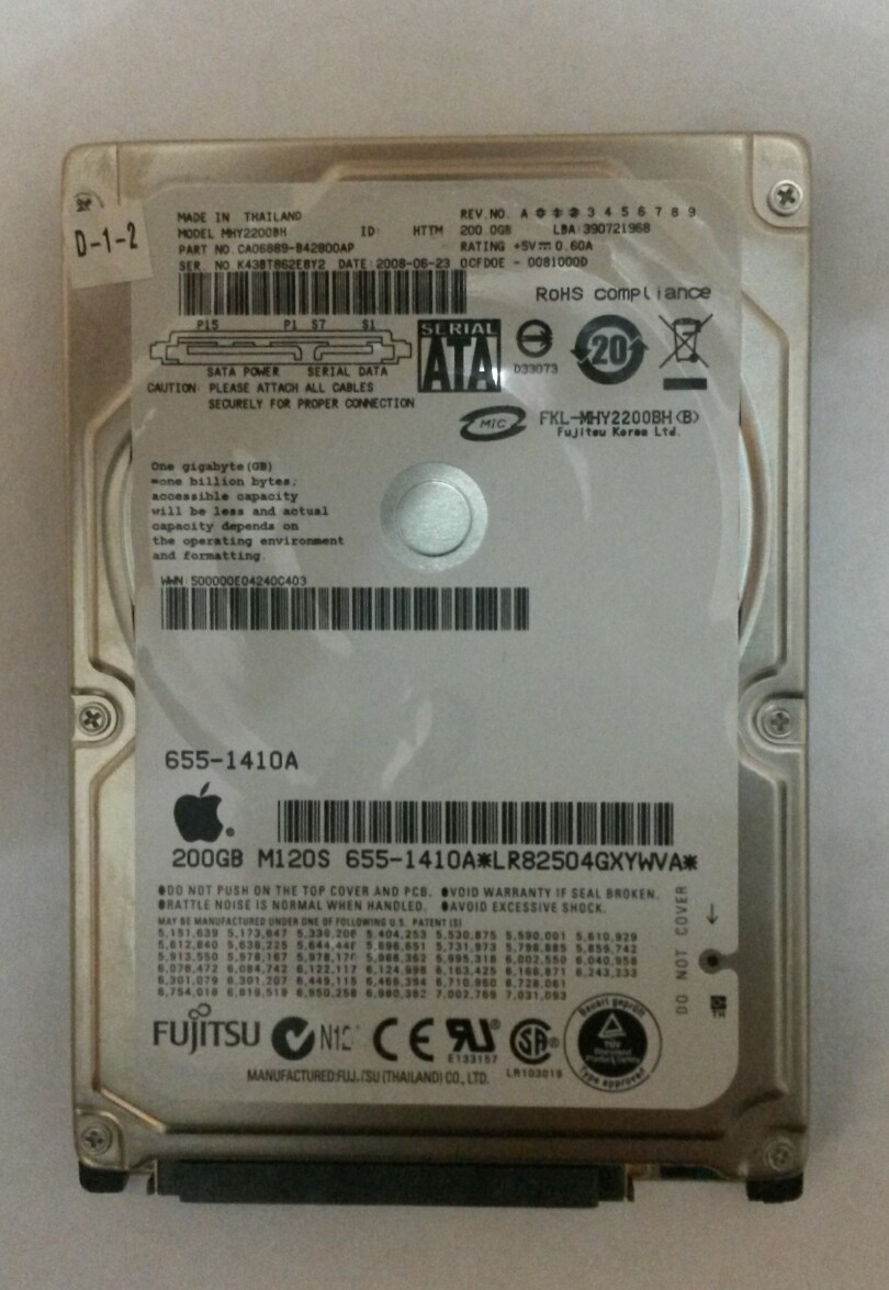 Fujitsu MYH2200BH 200GB SATA Laptop Drive P/N:CA06889-B42800AP S/N:K43BT862E8Y2