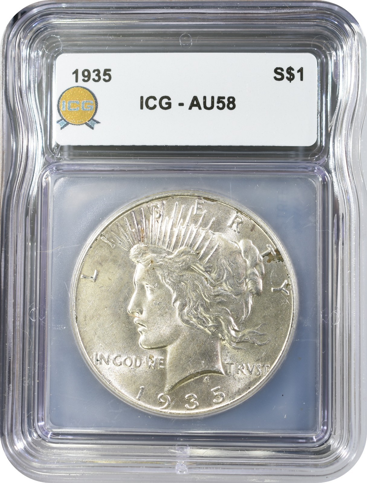 1935 Peace Silver Dollar S$1 ICG AU58 About Uncirculated