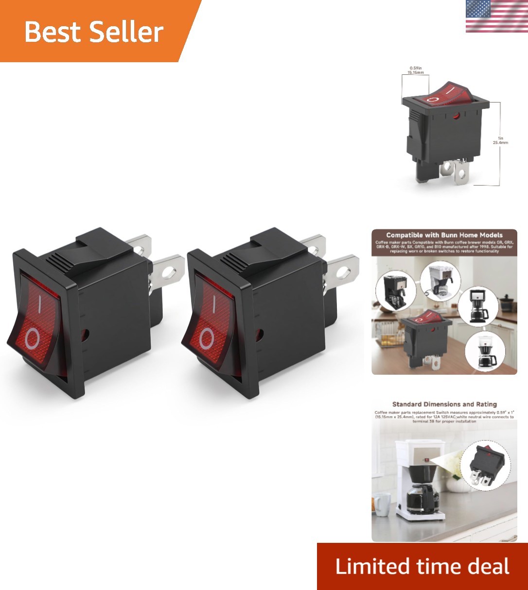 2pack for Replacement Warmer Switch Compatible with Bunn Coffee Makers GR, GR...