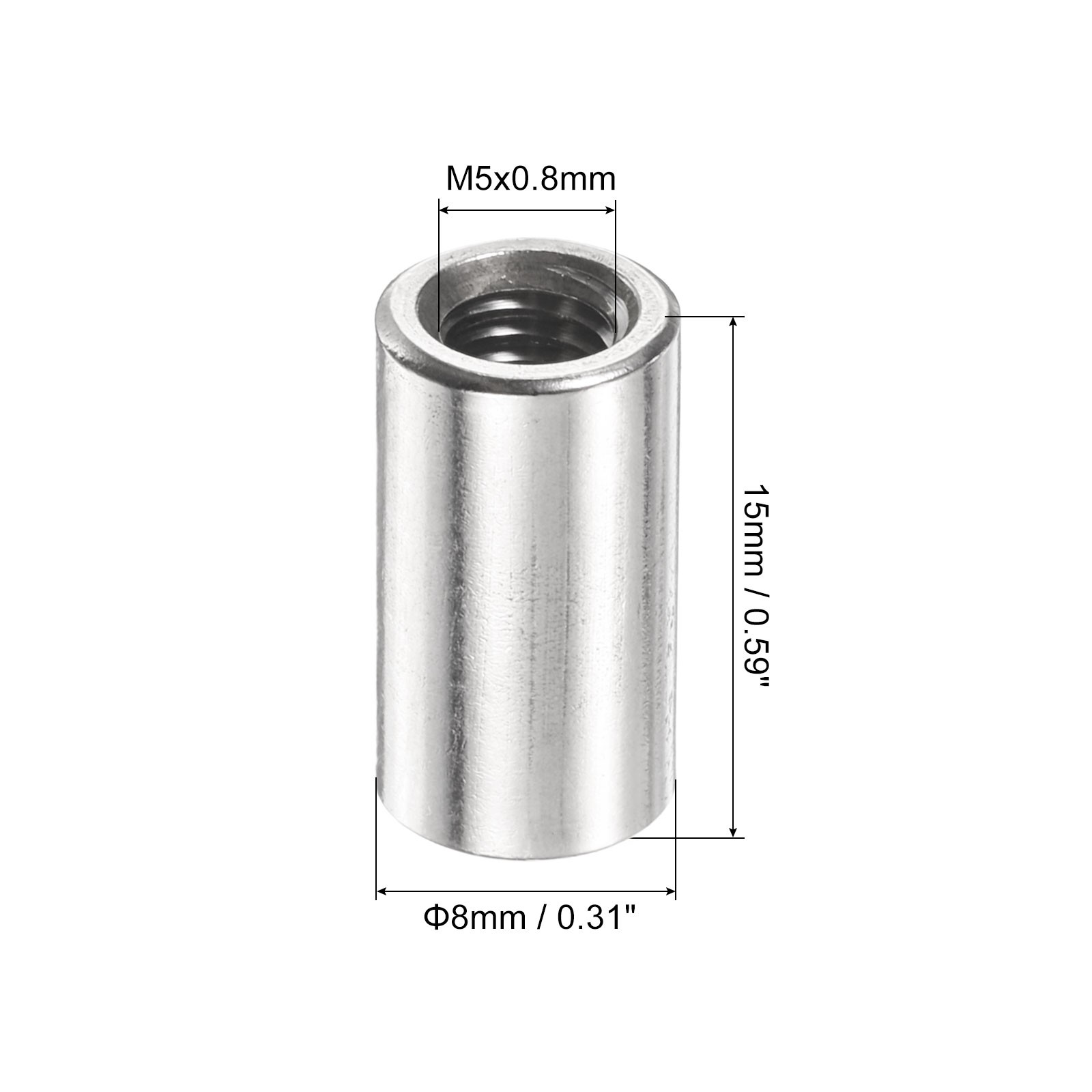 12Pcs Round Connector Nuts, M5x15x8mm Coupling Nut Sleeve Rod Bar Stud Nut