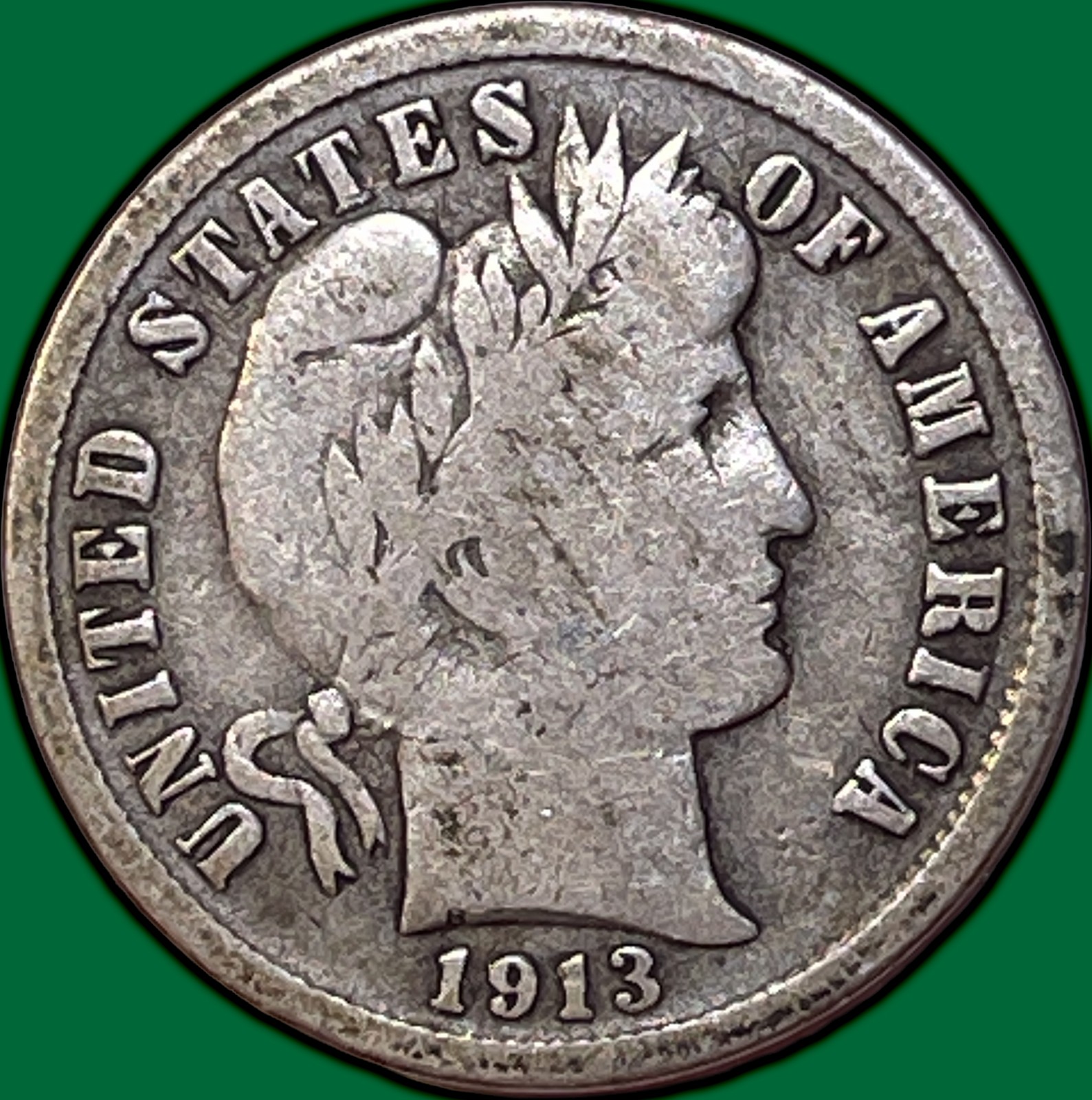 1913-S Barber Dime Fine F Coin #35517