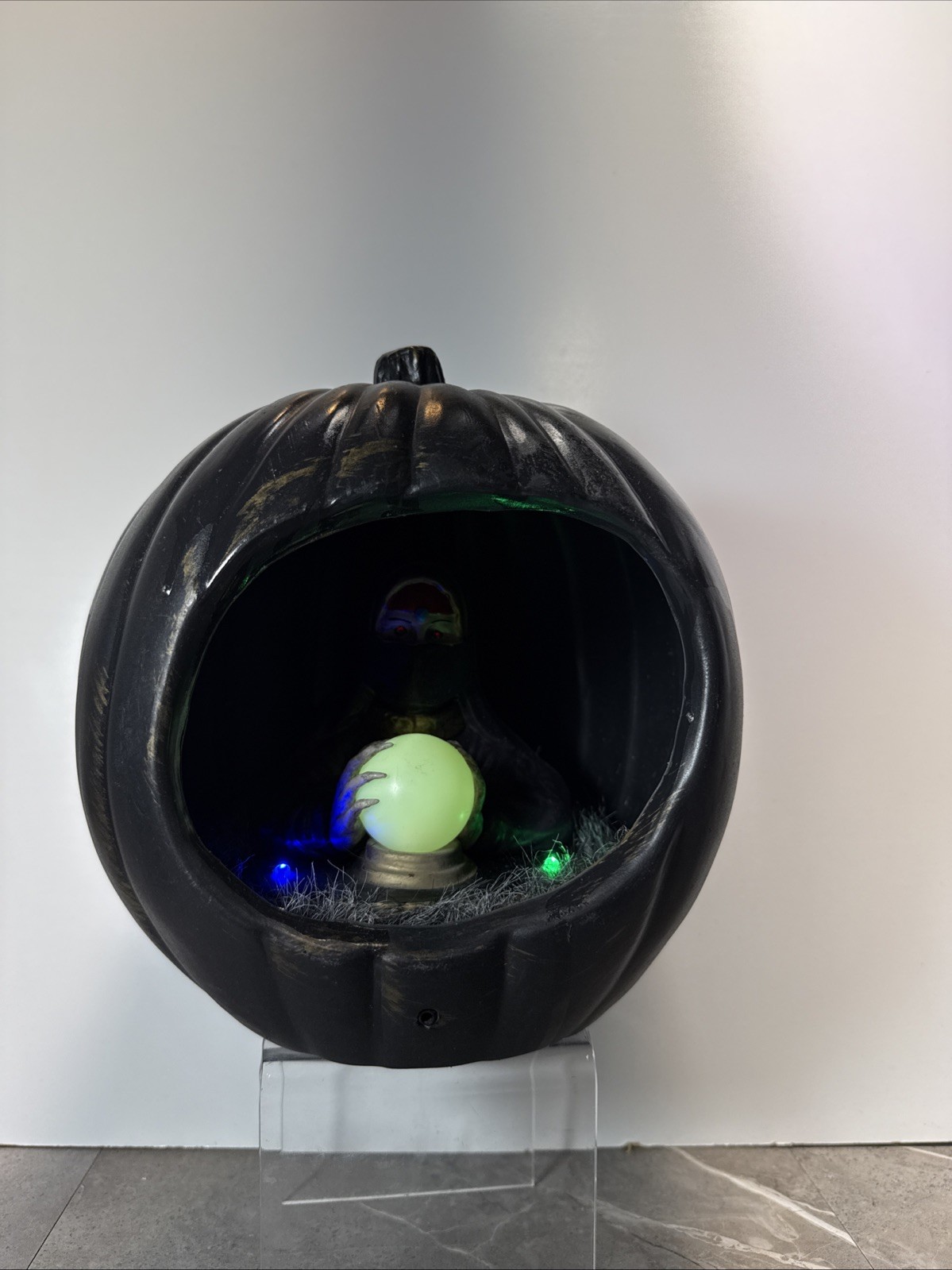 Gemmy Motion Activated Fortune Teller In Black Pumpkin Talking Color Changing 9”