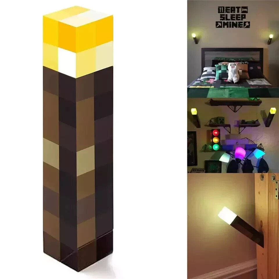 Minecraft Game USB Torch LED Lamp Night Light Rechargeable Home Decor Gift Kids.