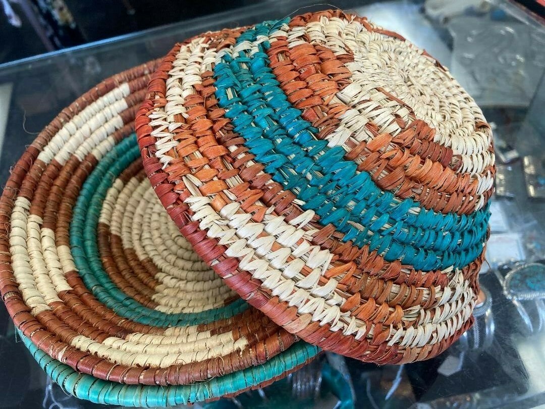 8” Shallow Woven Basket, Southwestern Style Decor - Brand New