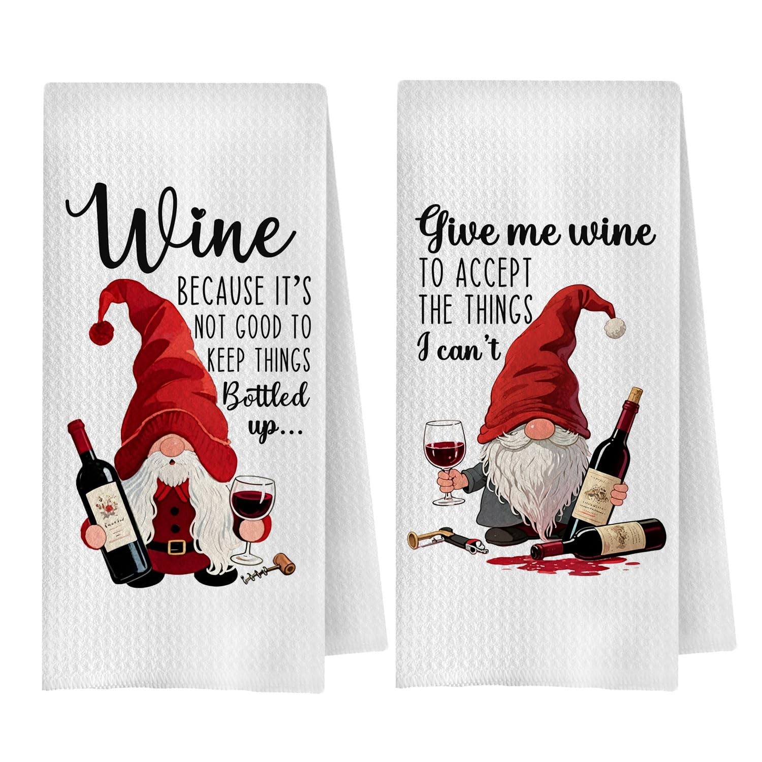 OVAcational Funny Christmas Wine Gnome Kitchen Towels, 16x24,