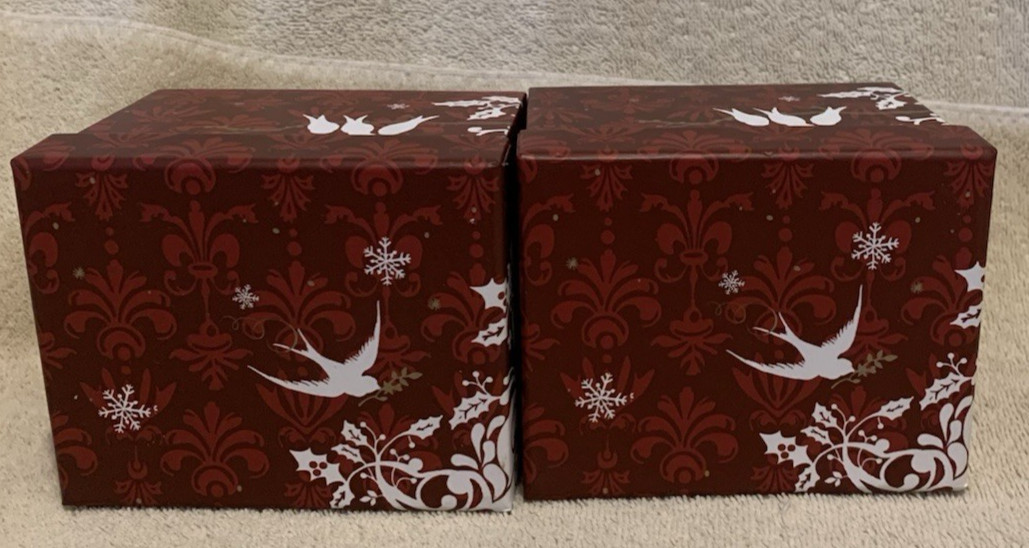 2 Pc Red & White DOVES OF PEACE Gift / Keepsake Boxes 4x5x4 - EUC