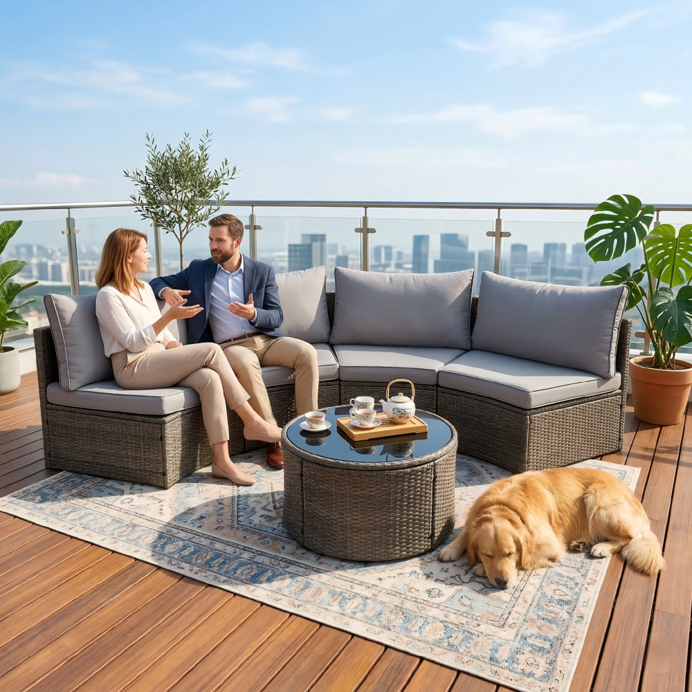Patio Coversation Set Outdoor Furniture Sectional Round Sofa Couch Cushion Table