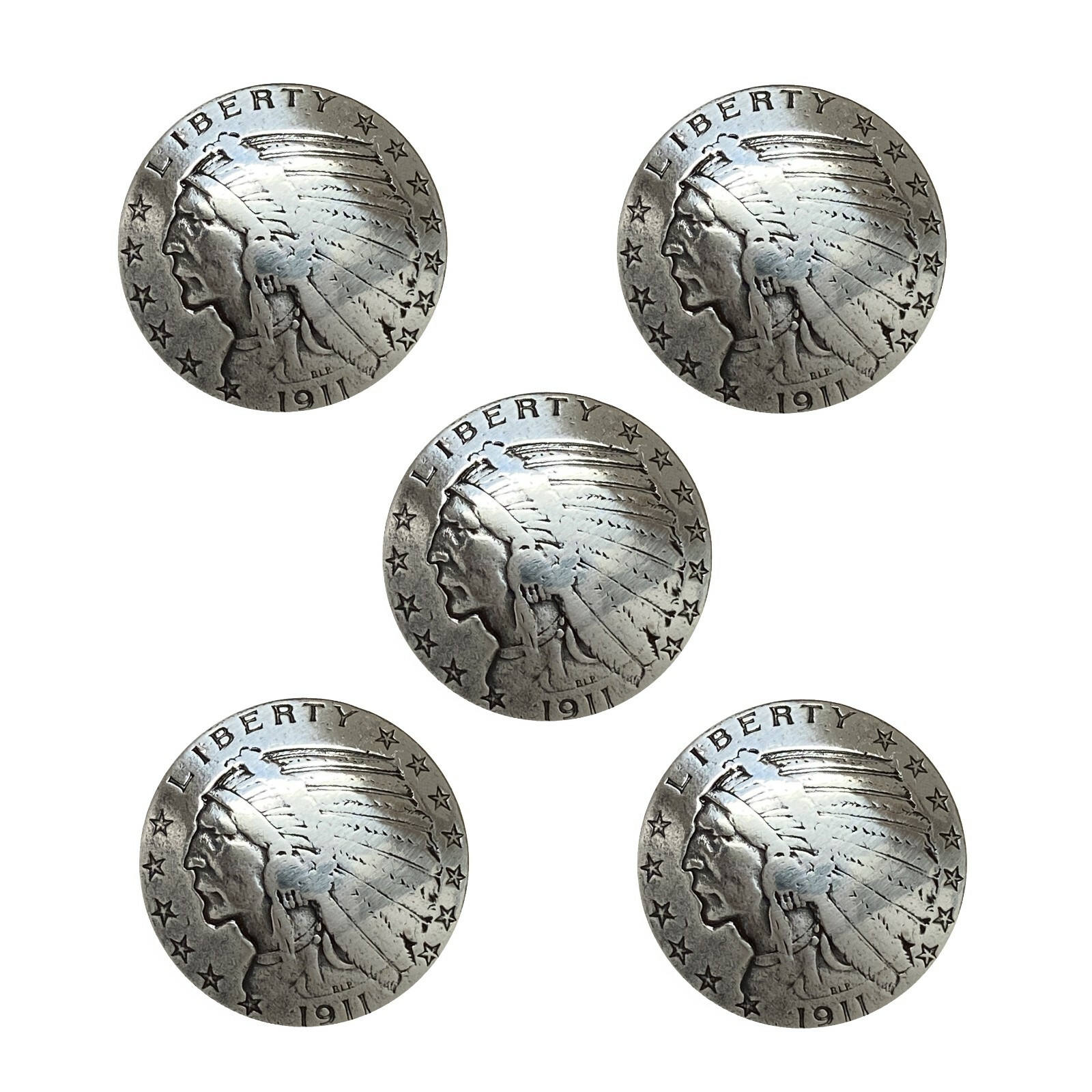 set of 5 Craft Biker Belt Tack Antique Indian Head Reproduction Coin Conchos