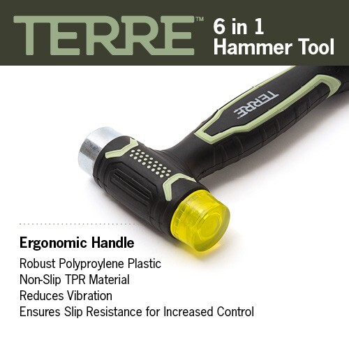 Terre Products Double Faced Rubber Mallet Hammer, Built-in Multi Bit Screwdriver