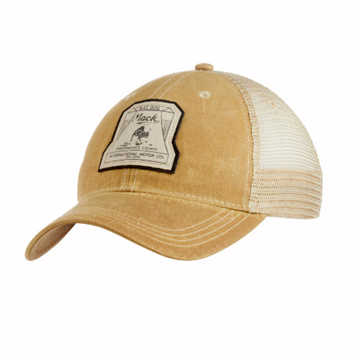 Mack Trucks Legacy Dark Tan Retro Hat Tan Mesh Back w/Vintage Bulldog Dog Patch