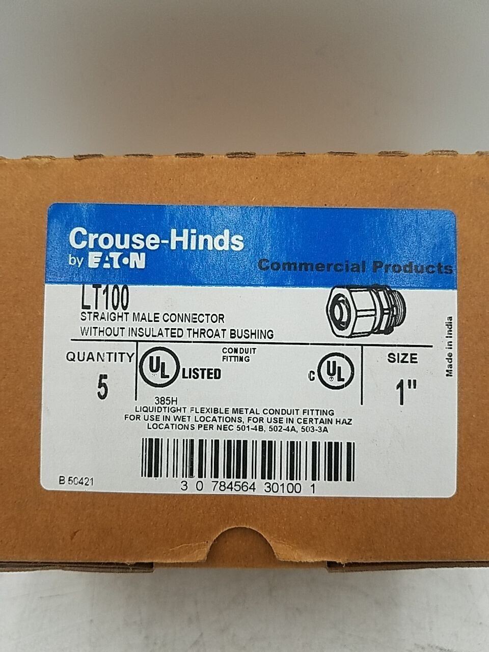 5PC Lot Crouse-Hinds by Eaton LT100 Straight Male Connectors 1" 1 Inch New