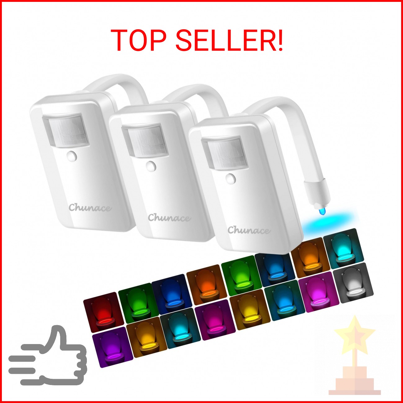 Chunace 3 Pack Toilet Night Lights with Motion Activated Sensor, 16 Colors LED N