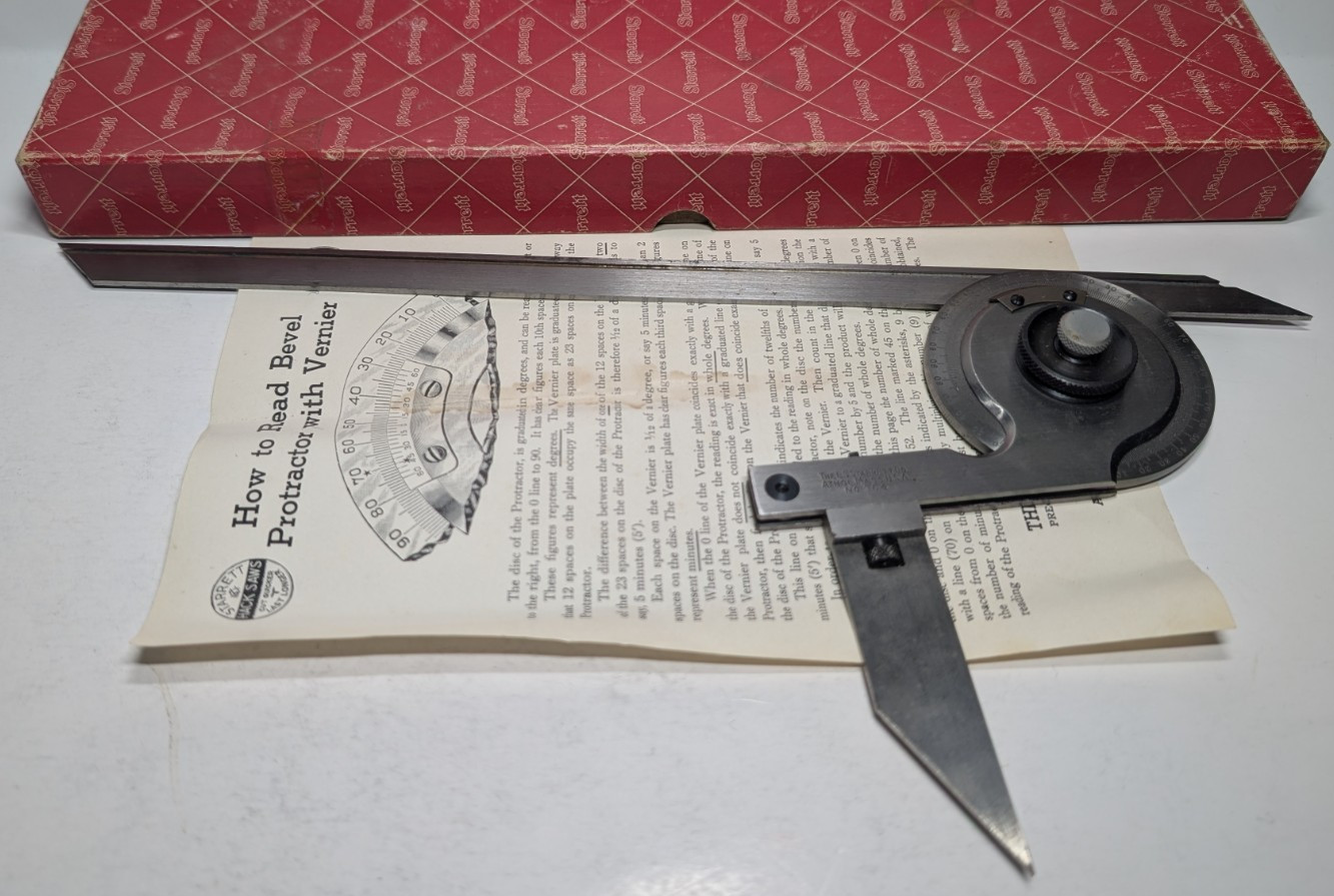 VINTAGE STARRETT No 364C 12" MACHINIST UNIVERSAL BEVEL PROTRACTOR IN BOX