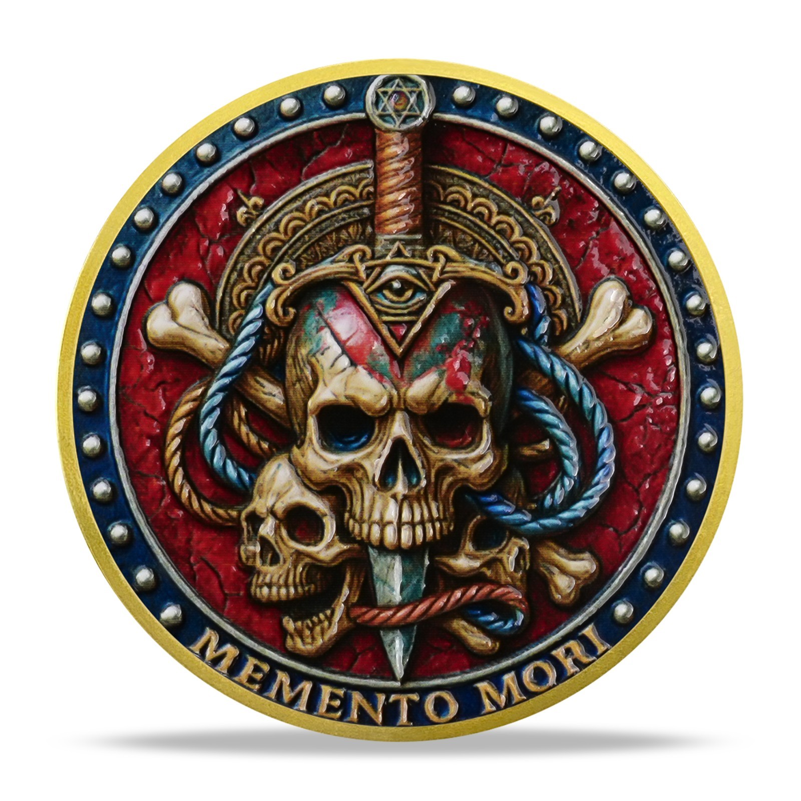 Memento Mori Challenge Coin – Triple Skull Sword & Skull Moth Gothic Collectible