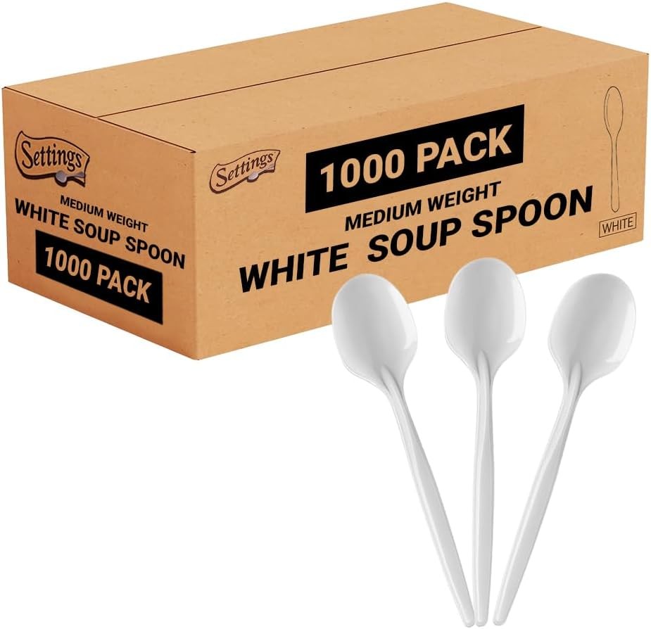 Medium Weight White Plastic Soup Spoons Bulk Plastic Sierware For