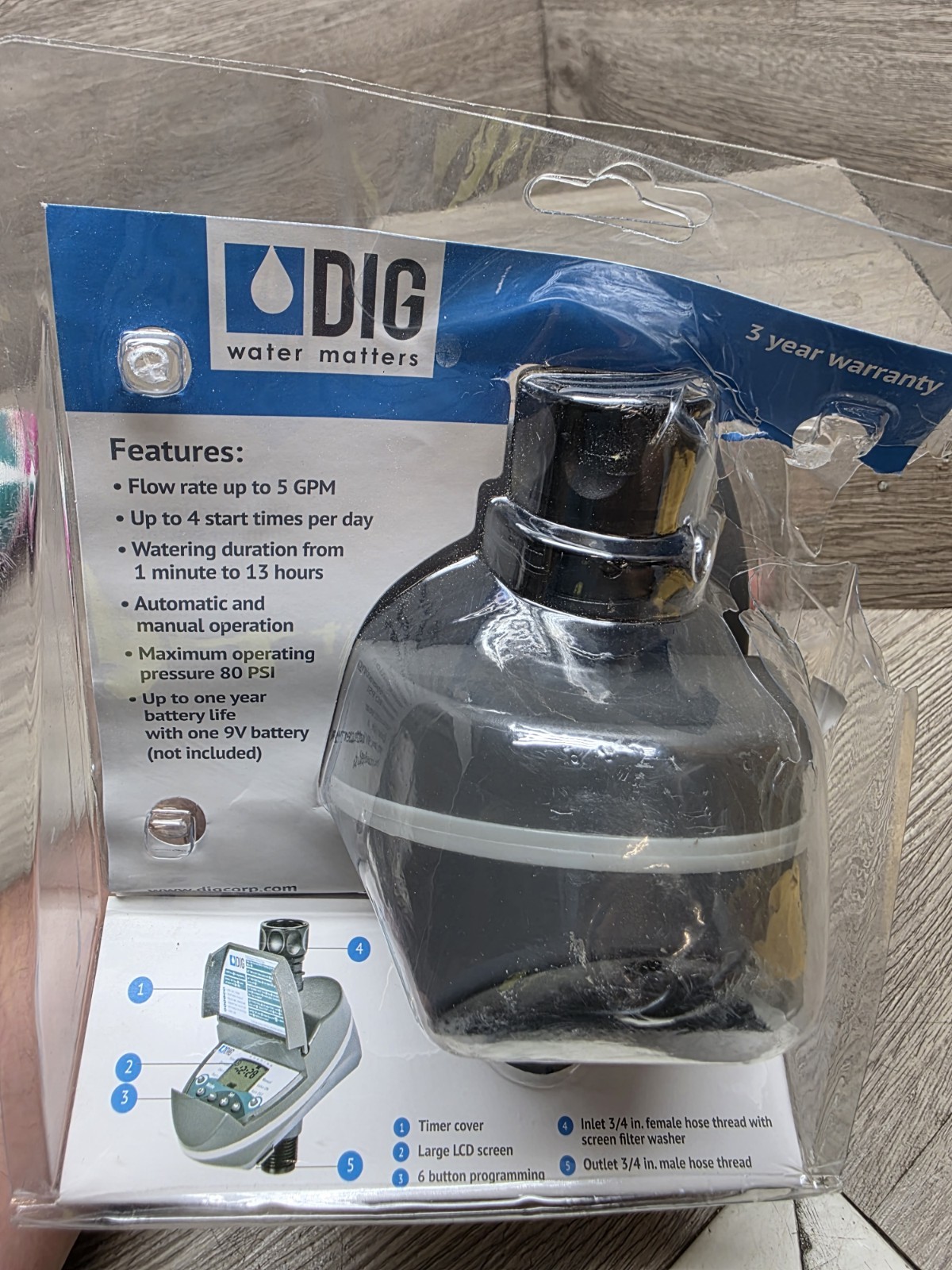 Dig Corporation Battery Powered Digital Sprinkler Timer Clamshell 1-Station