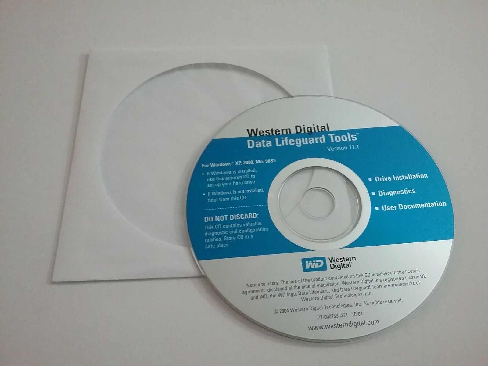 Western Digital Data LifeGuard Tools Version 11.1 WindowsXP, 2000, ME, 98SE