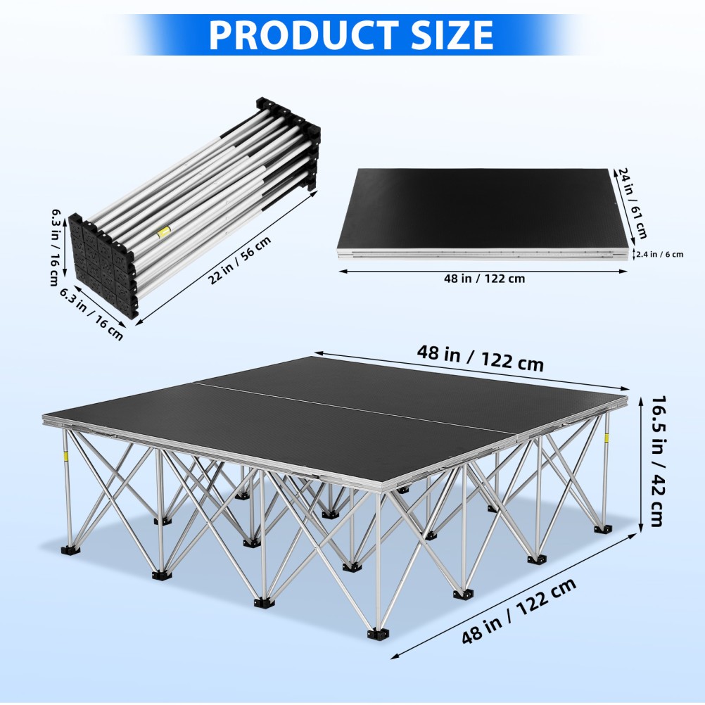 Portable Anti-Slip Stage Platform with 16" Risers for Events, Wedding, DJ, Band