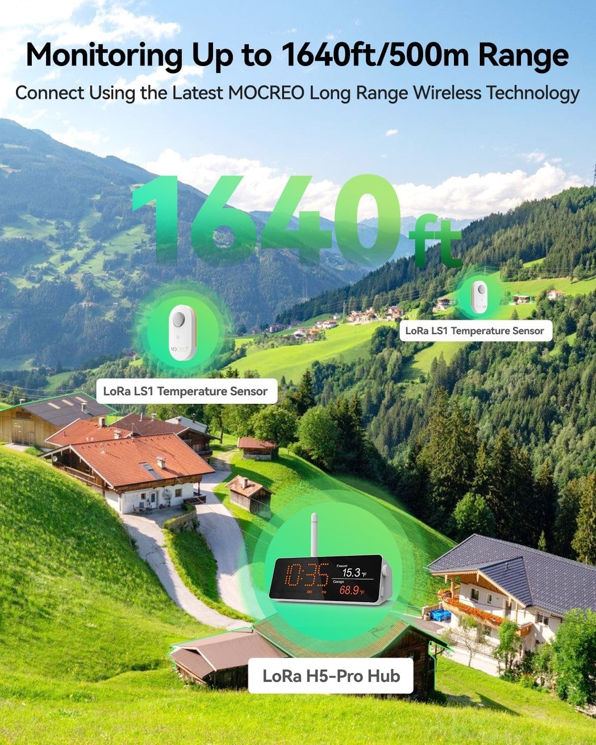Wifi Remote Thermometer Freezer Alarm, 1/3 Mile Long Range, IP66 Waterproof, App