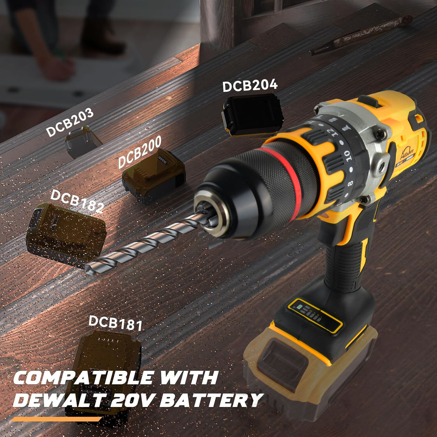 Cordless Drill Driver for Dewalt 20V Battery, Brushless 1/2" Compact Drill Tool