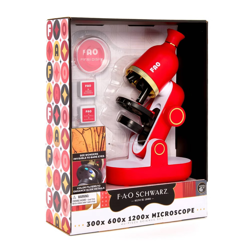 FAO Schwarz Kids' Microscope Set High Magnification Built-in Light 40pc