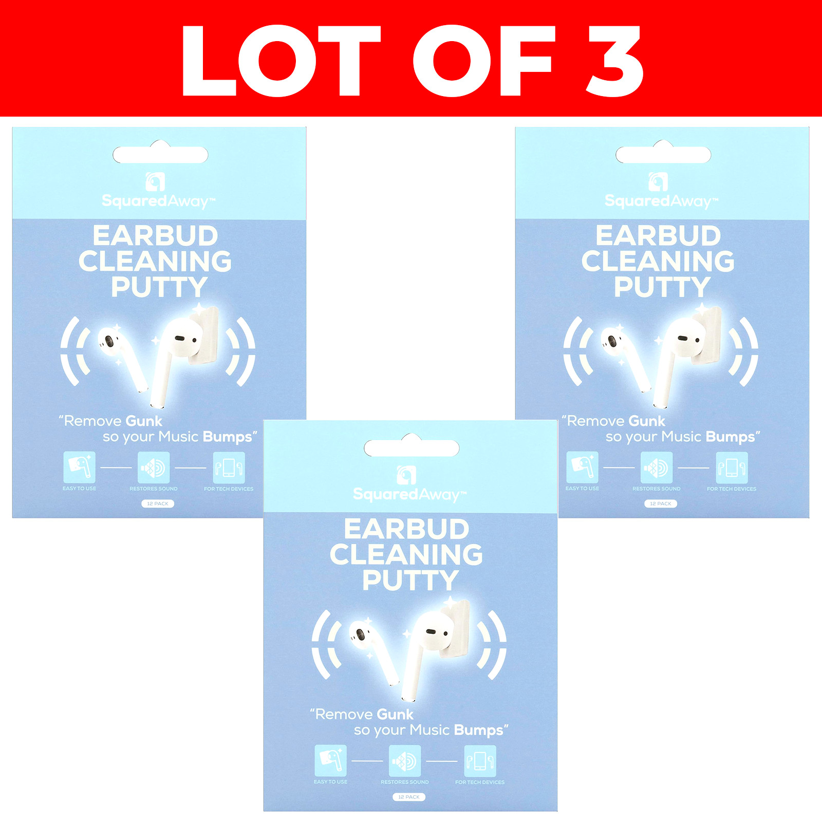 3x Earbud Cleaning Putty Easily Remove Dirt Earwax from Headphones 12pc ea NEW