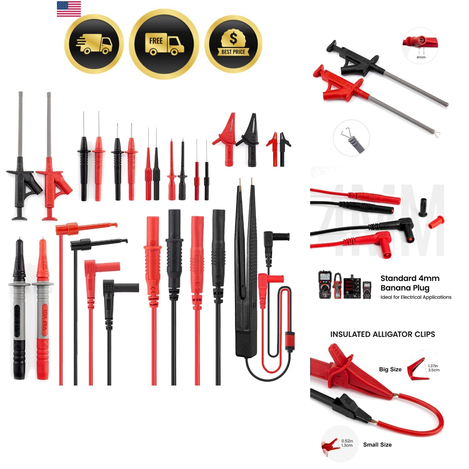 23PCS Multimeter  Leads Kit with Replaceable Precision Probes Set and Alligat...