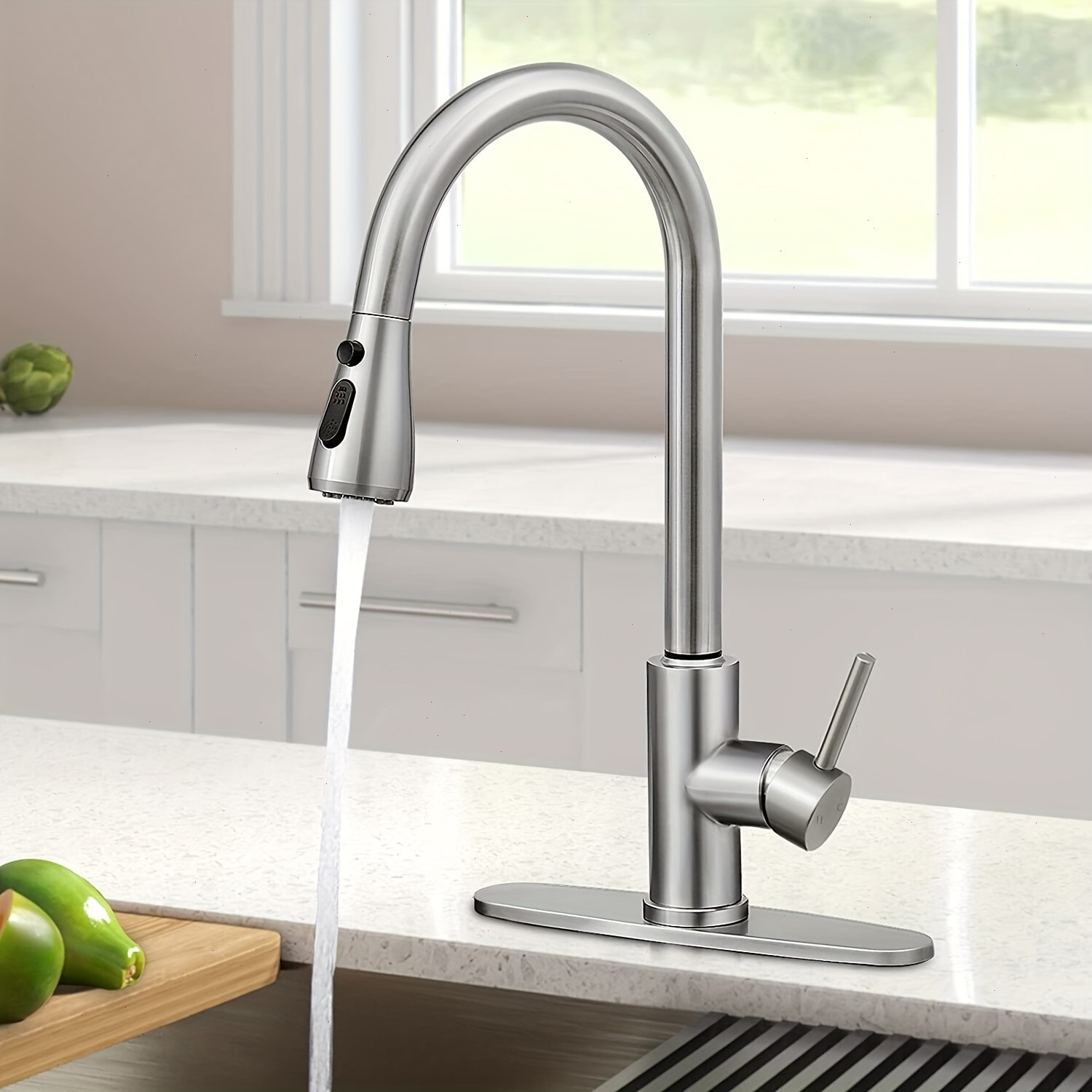 YAGATAP Kitchen Sink Faucet Pull Down Sprayer Single Handle with Cover Plate