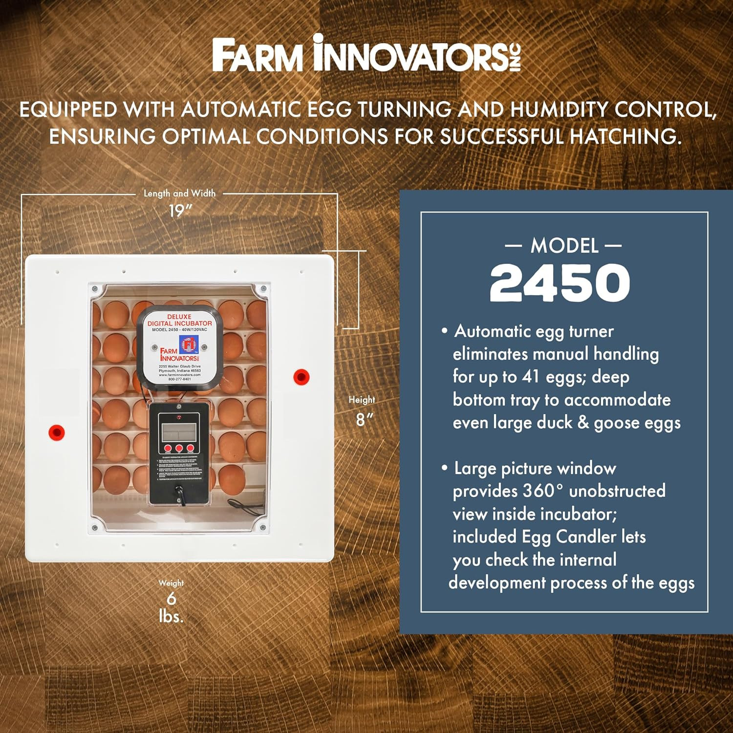 Model 2450 Pro Series Digital Circulated Air Egg Incubator with Automatic Egg Tu