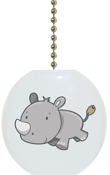 Baby Rhinoceros Rhino Animal Solid CERAMIC Ceiling Fan Light Lamp Pull