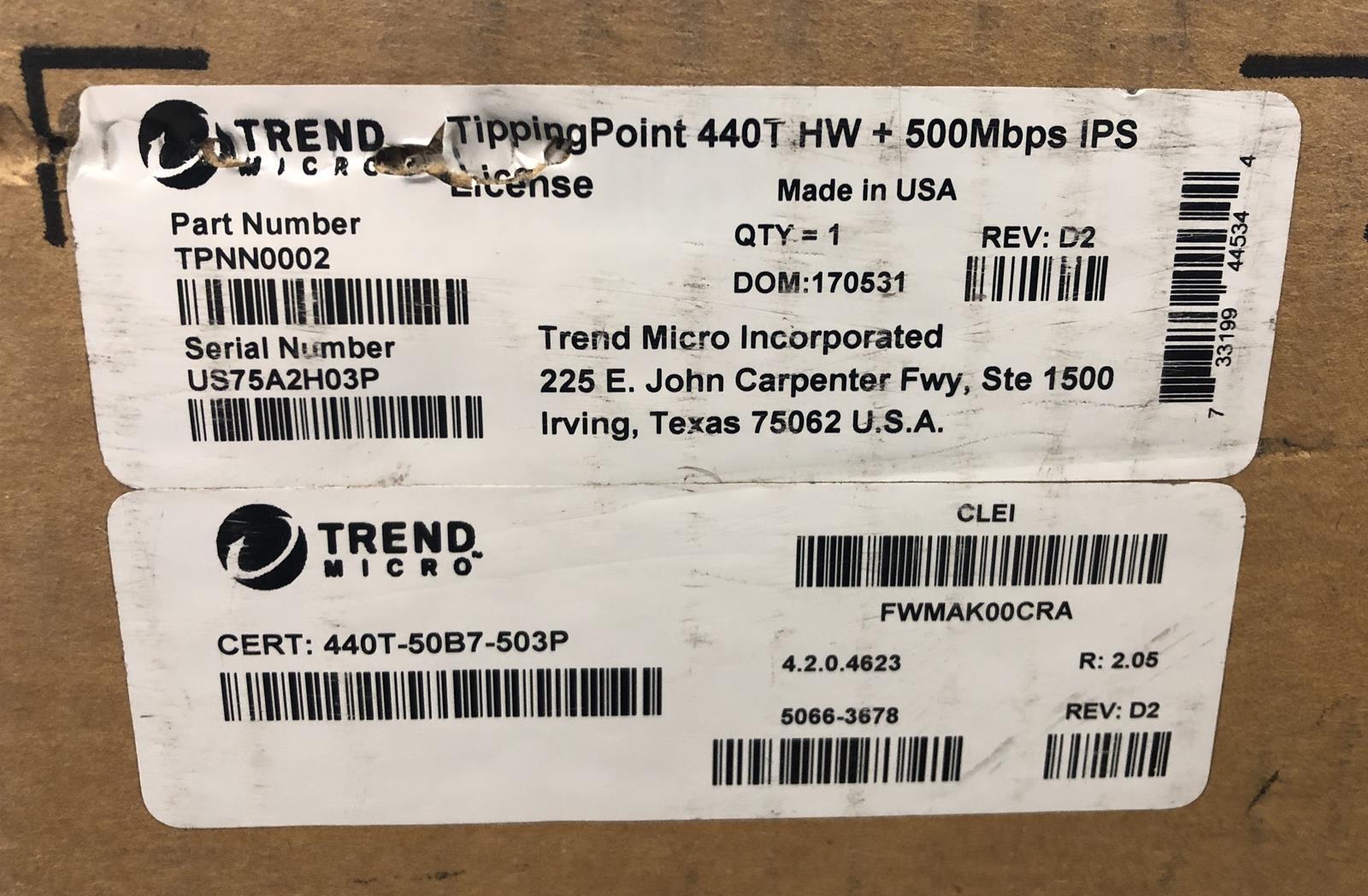 NEW - Trend Micro TippingPoint 440T Threat Protection System Security Appliance