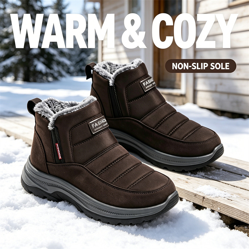 Men's Cozy Winter Boots  Waterproof Fleece Lined Warm Everyday Shoes