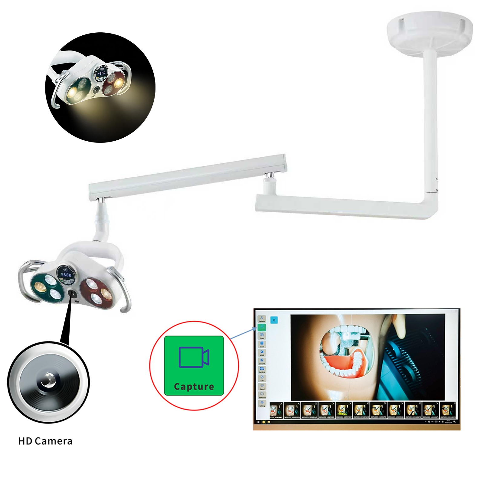 Ceiling-Mounted Dental LED Operating Light Exam Lamp+Full HD (4K) Camera KY-P183