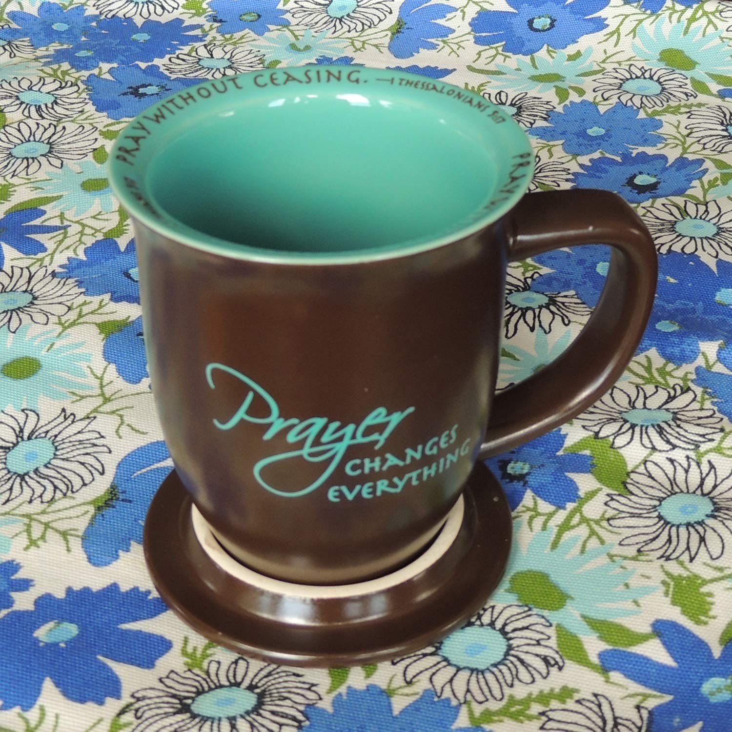 Abbey Gift Prayer Changes Everything Coaster Brown and Blue, 1 Count, Dishwas...