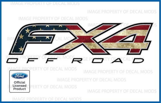 (2x) Ford F150 F250 F350 FX4 Off Road Decals Stickers American Flag WORN FH4B6