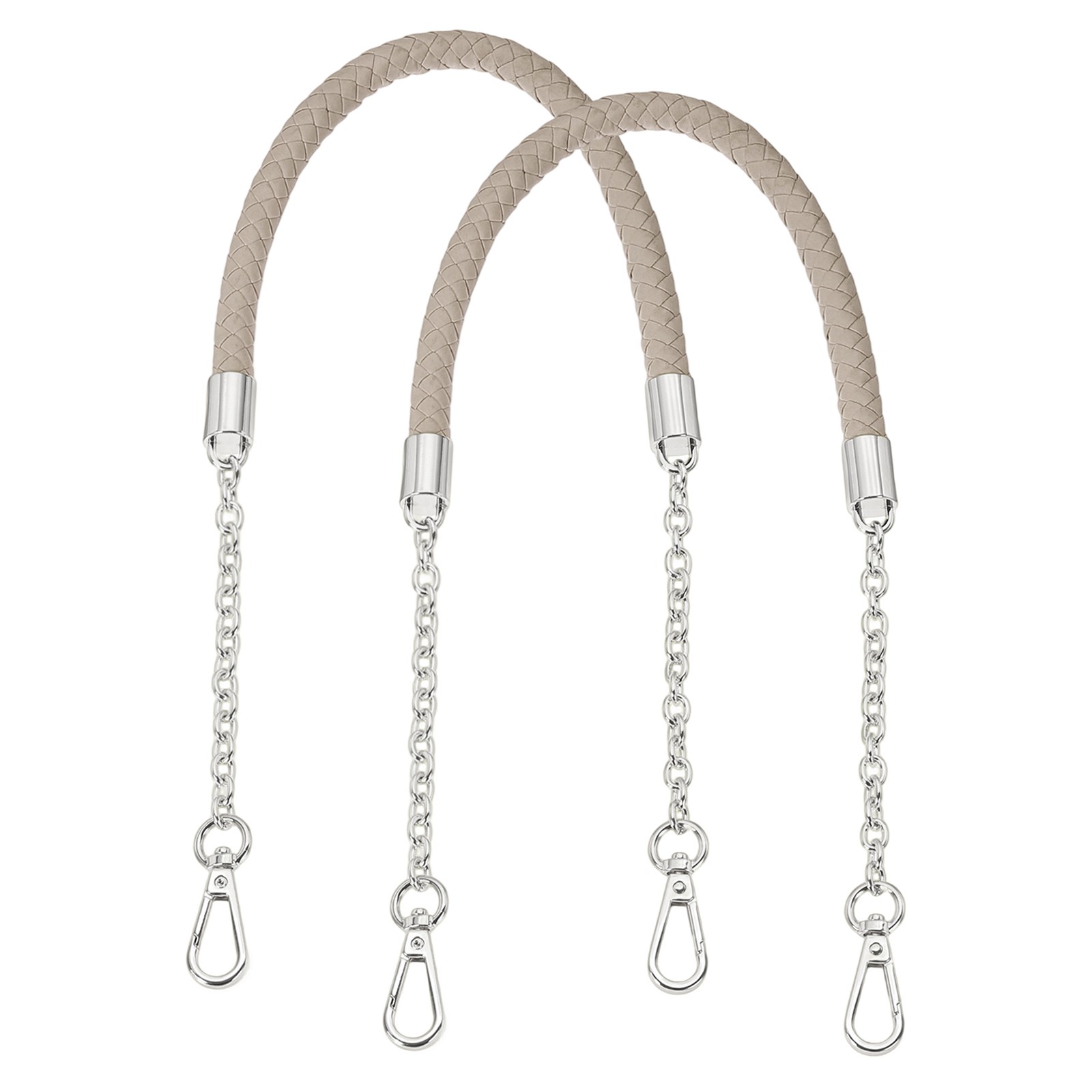 2Pcs 62cm/24.4" PU Leather Braided Purse Strap (Taupe, Silver Buckle)