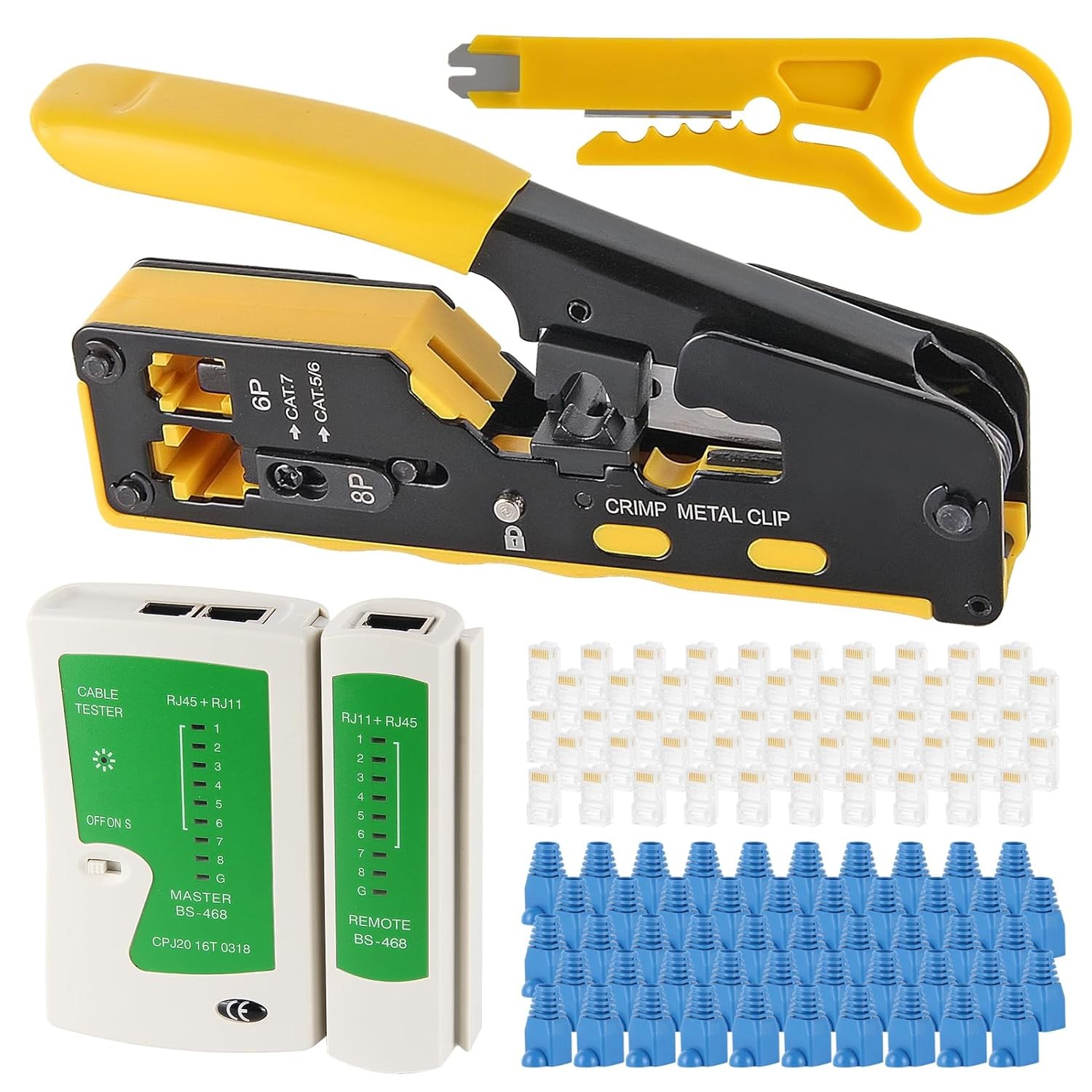 RJ45 Pass Through Crimp Tool Kit Ethernet Crimper Cat7 Cat6 Cat5 Connector