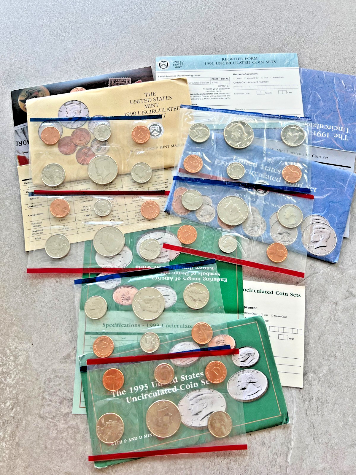 U.S Mint Uncirculated Coin 9 Sets 1980 - 1993 Original Packaging