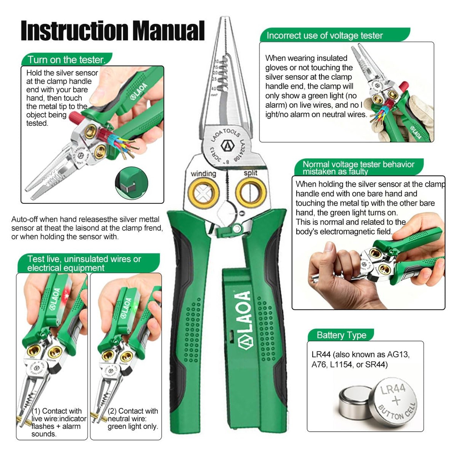 LAOA Wire Strippers Electricity Measurement Function, 8in1 Wire Stripping Pli...