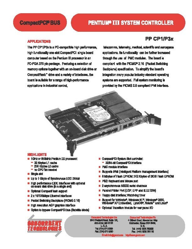 Concurrent CompactPCI bus Processor Card; PP CP1/P3x