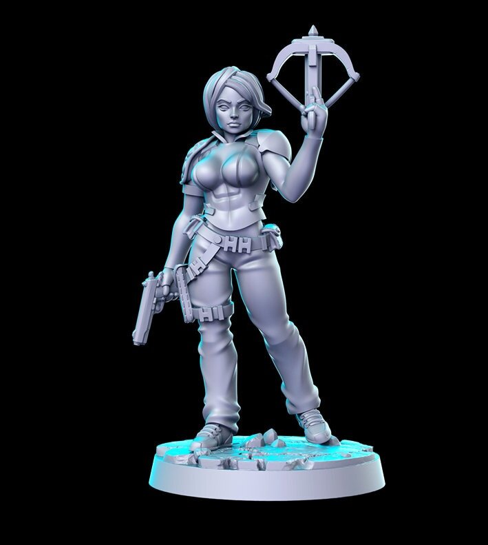 Crossbow Archer Girl 35mm Tabletop RPG Miniature 3D Printed Resin Unpainted