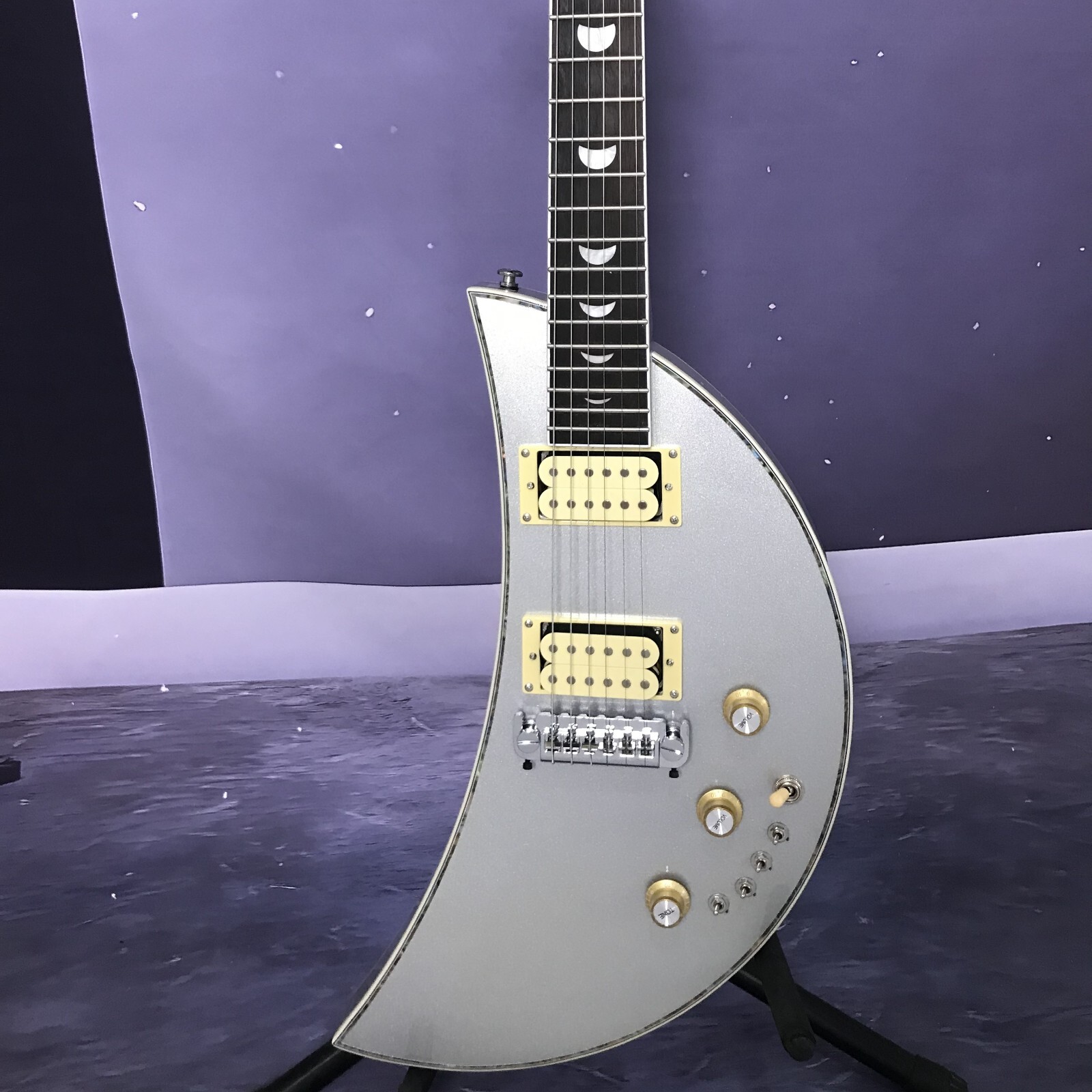 Factory custom electric guitar moon shape silver color in stock