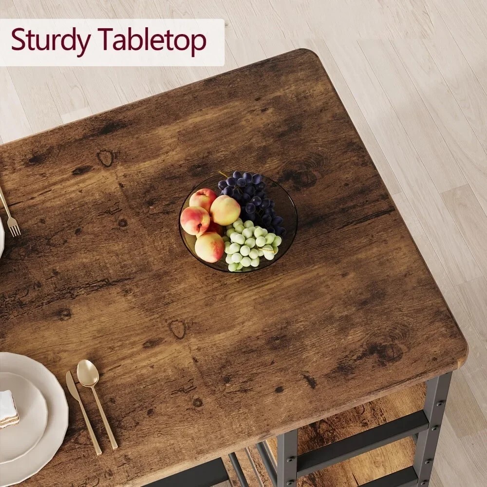 Dining Table Set for 1 Table and 2 Chairs, with 3 Storage Shelves Bar Table Set