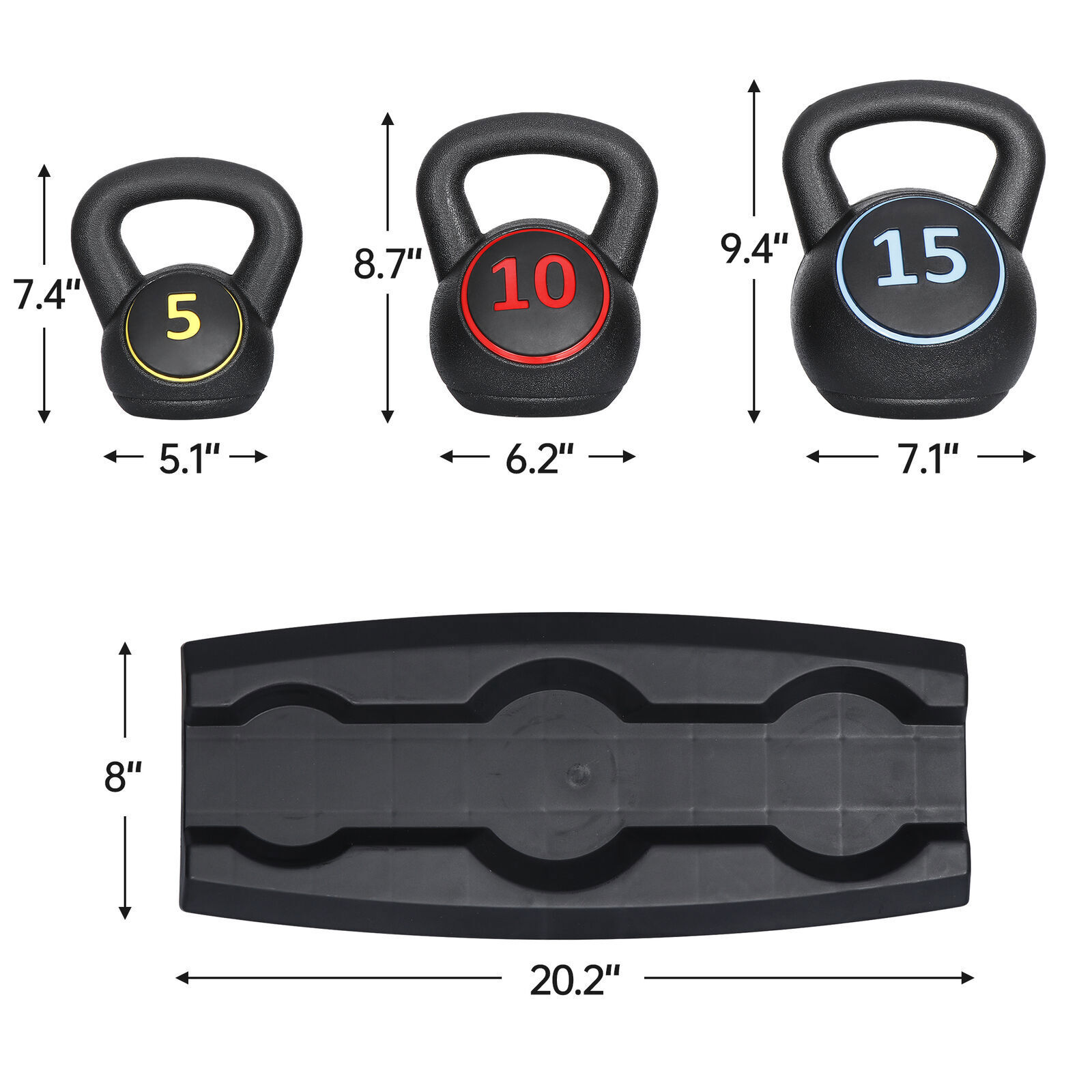 5/10/15 LBS Kettlebell Set Fitness Strength Training Exercise w/ Base Rack Gym
