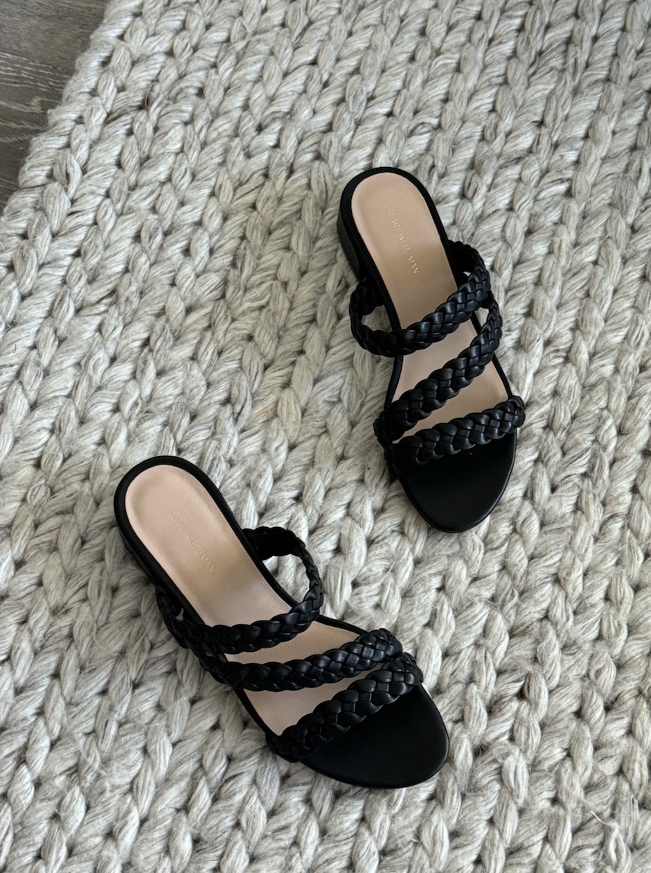 Stuart Weitzman Tuscan 35 Block Slide Leather Sandal Black