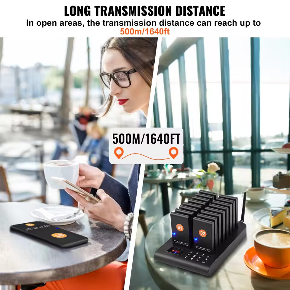 Restaurant Wireless Pager System 10 Beepers Guest Queuing Calling Touch Control