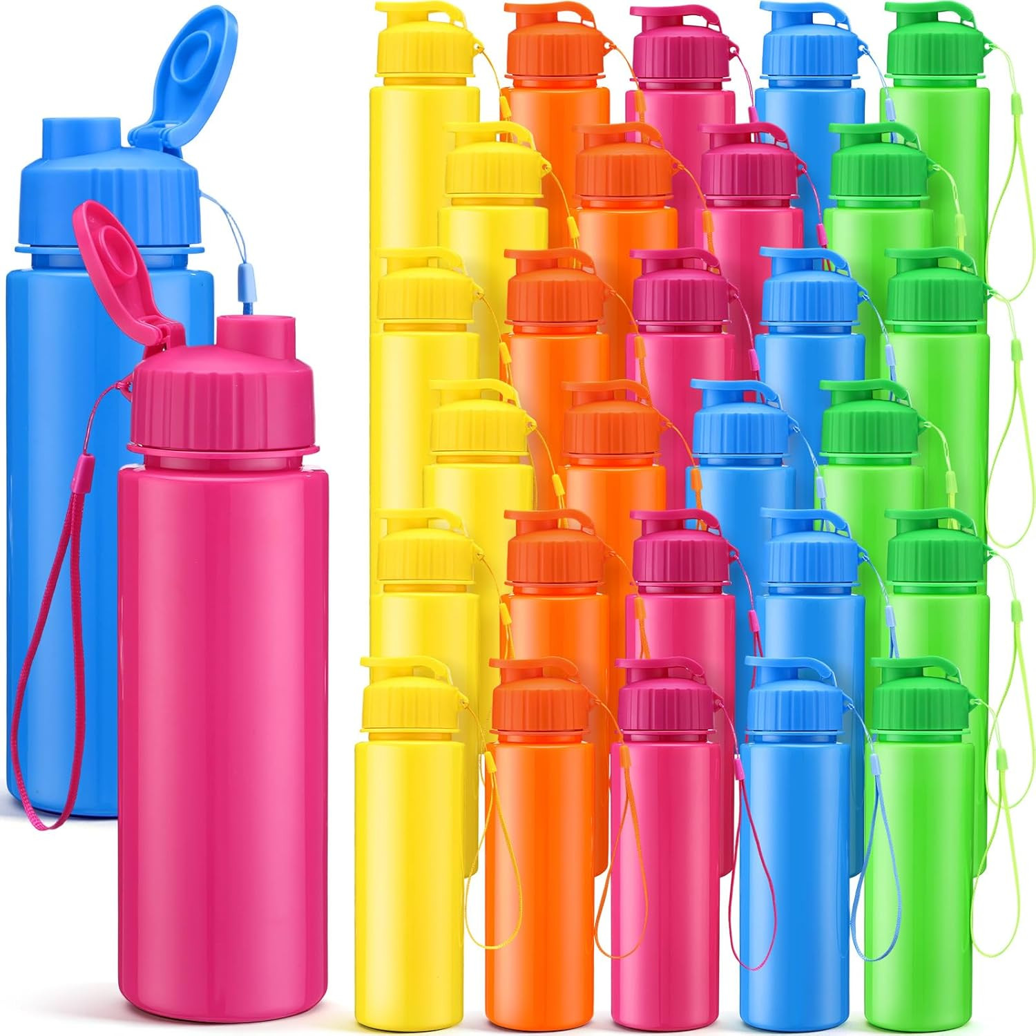 30 Pieces Water Bottle Bulk 17 Oz Plastic Sports Water Bottles Bulk with Handle