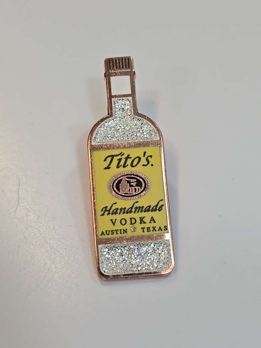 Tito's Handmade Vodka Lapel Pin Austin Texas Bottle Shape