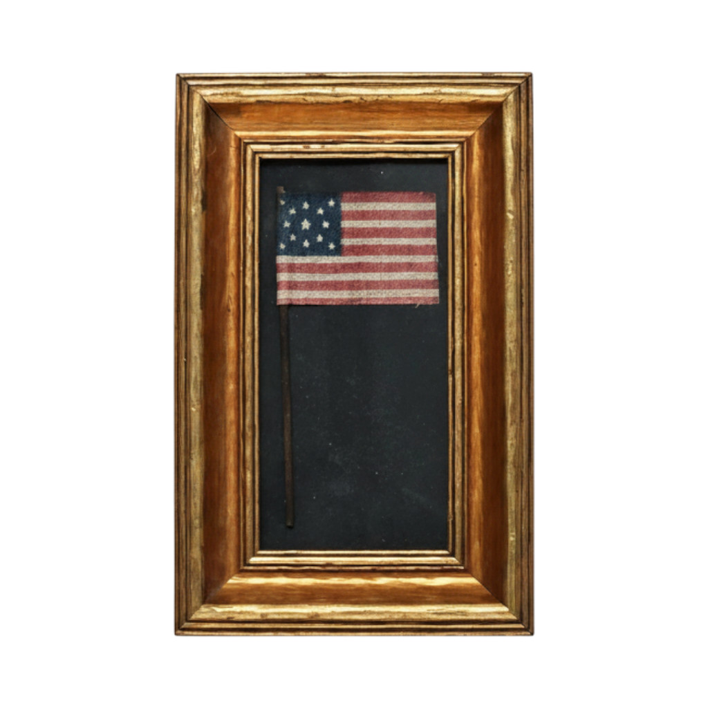 Vintage Framed 13 Star American Flag on Stick