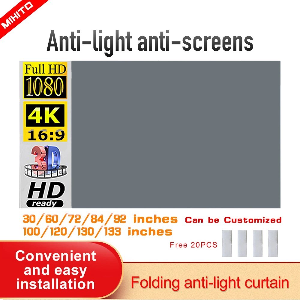 Portable Foldable Projector Screen 16:9 HD Outdoor Home Cinema Theater 3D Movie